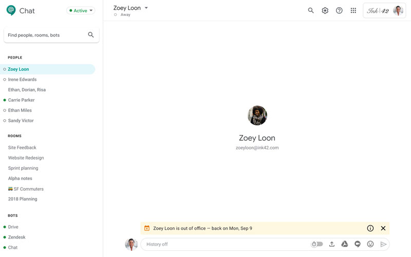 hangouts chat out of office