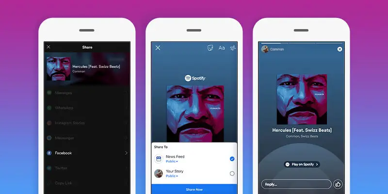 share spotify tracks to facebook stories