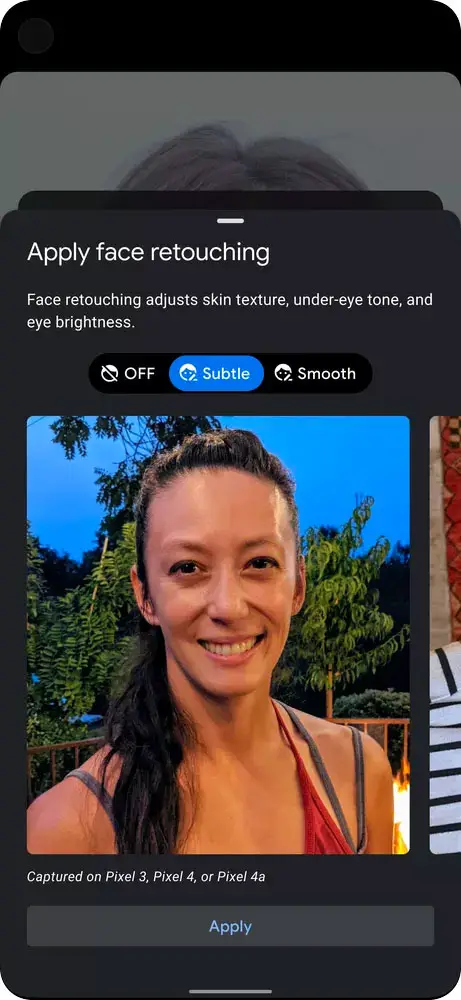 Selfie retouching Google pixel