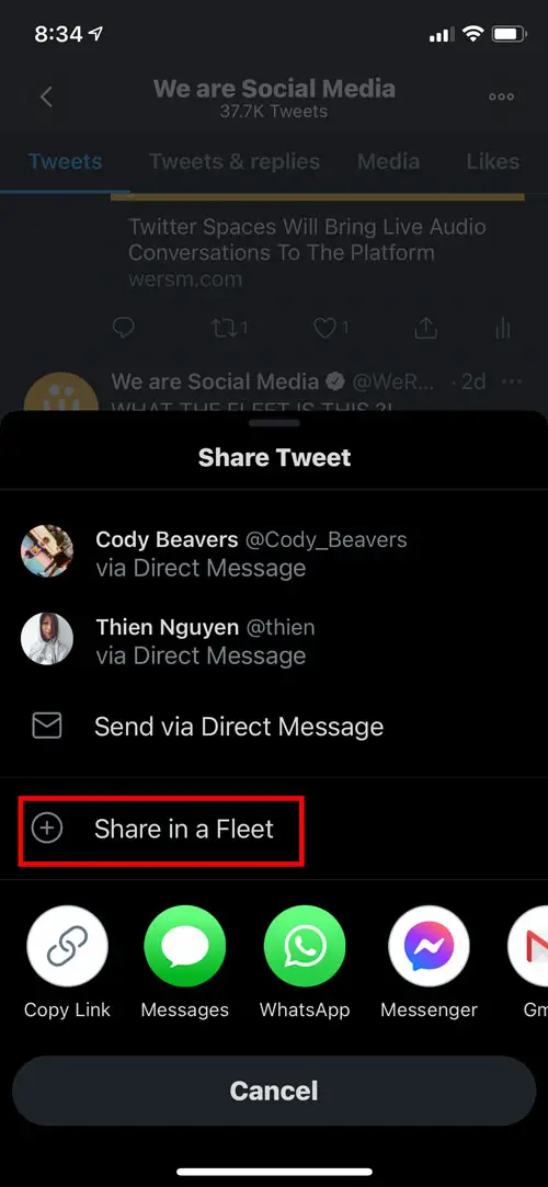 share a tweet in a fleet