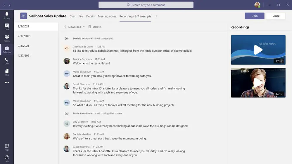 microsoft teams download transcript