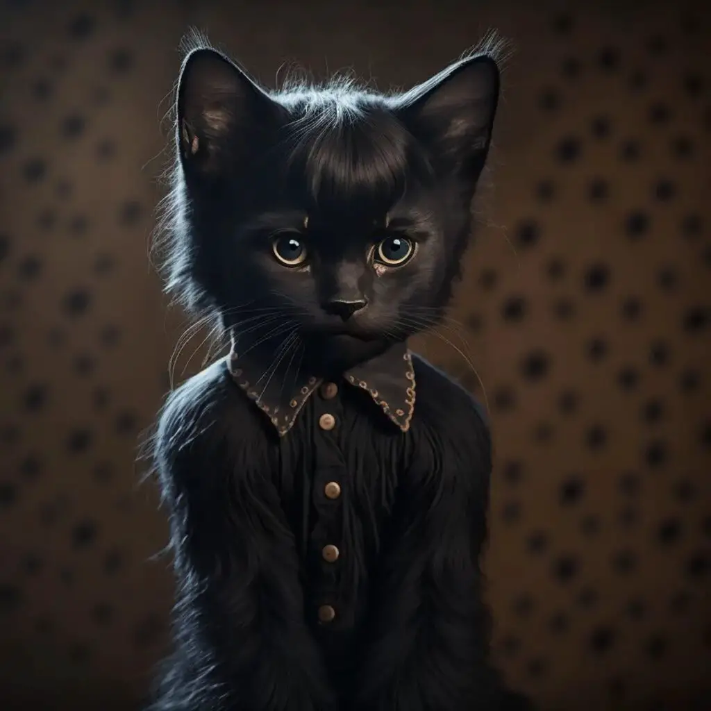 AI Cat portraits - Wednesday Addams