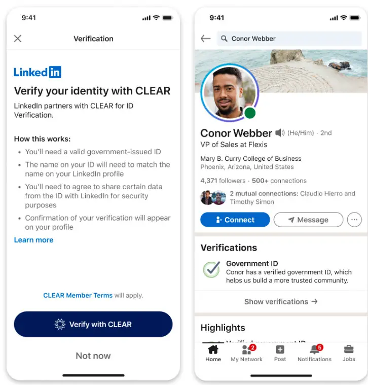linkedin free verification with CLEAR