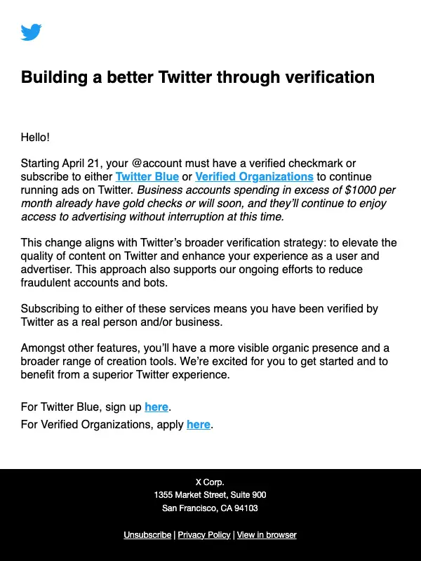 Twitter advertisers required to be verified