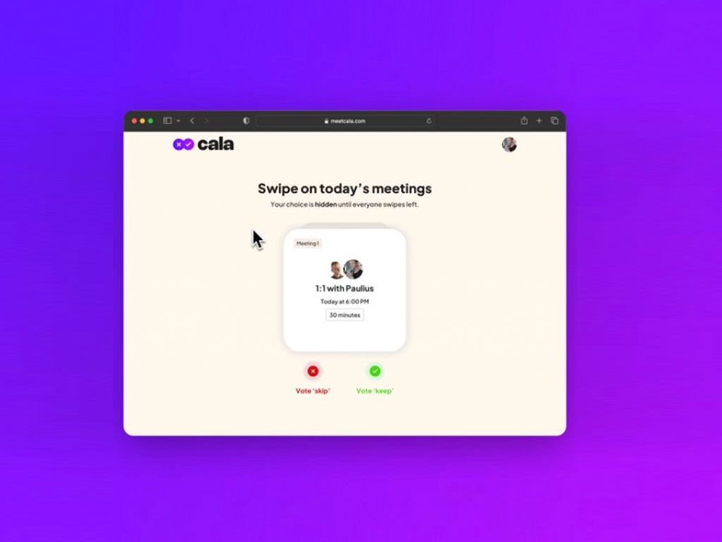 Cala web app, tinder for meetings