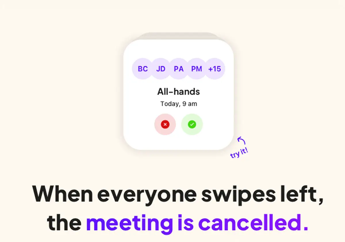 cala web app, tinder for meetings