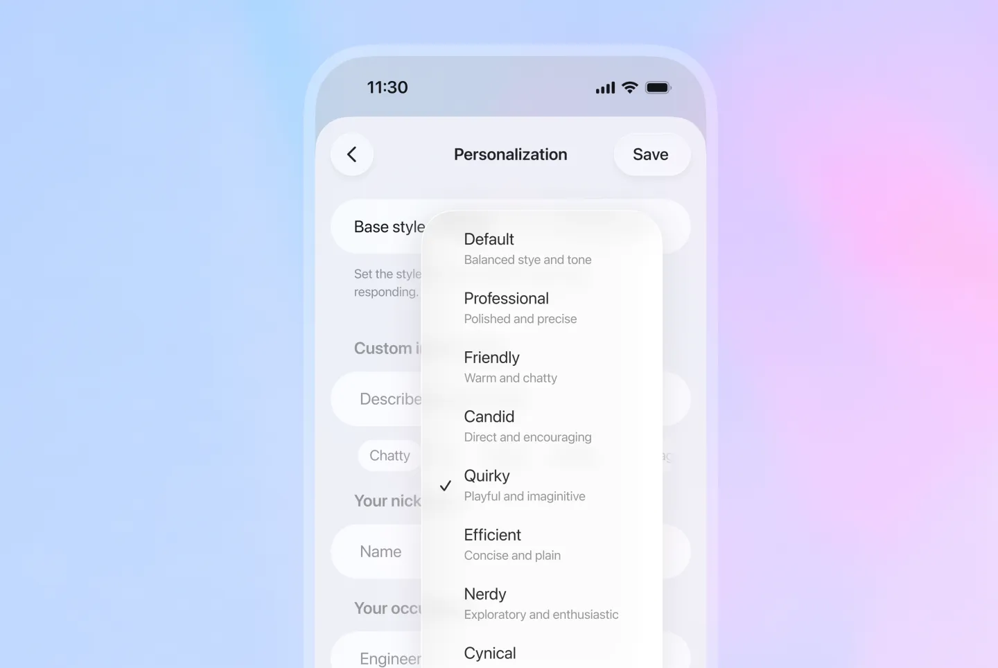 ChatGPT new personalities